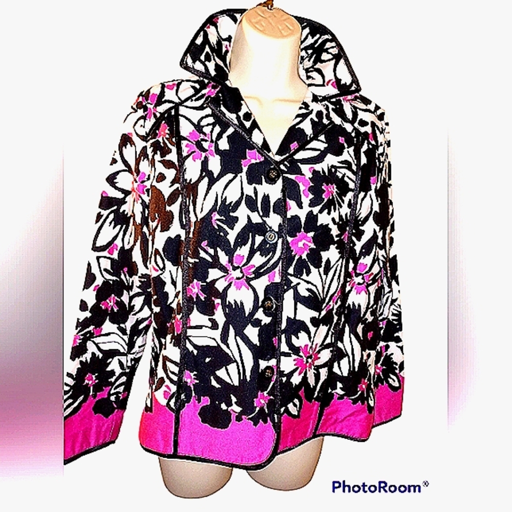 Draper's & Damon's HOT PINK BLACK & WHITE FLORAL DESIGN BLAZER NWOT